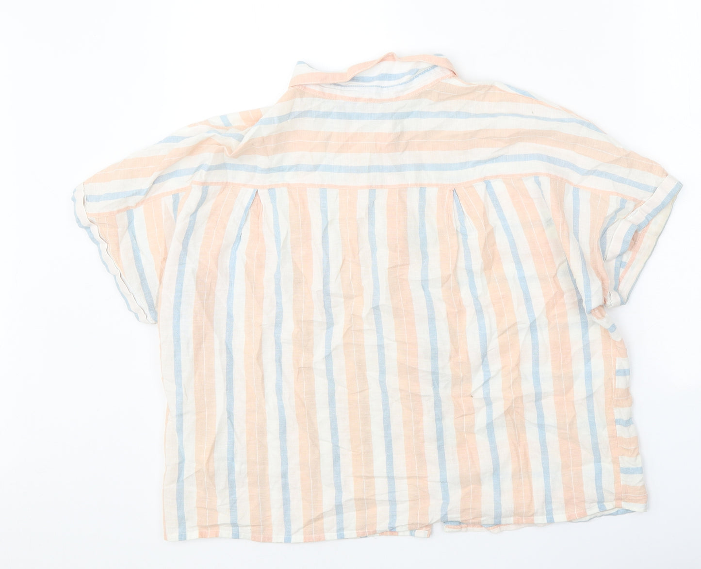 Marks and Spencer Womens Orange Striped Cotton Basic Button-Up Size 16 Collared - Box Fit