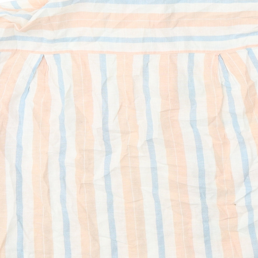 Marks and Spencer Womens Orange Striped Cotton Basic Button-Up Size 16 Collared - Box Fit