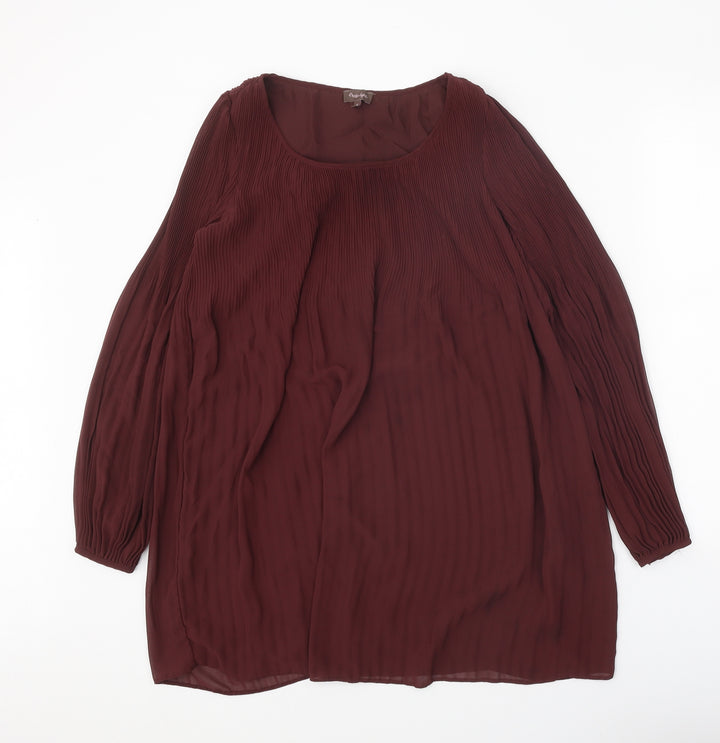 Phase Eight Womens Brown Polyester Trapeze & Swing Size 8 Scoop Neck Pullover - Pleated