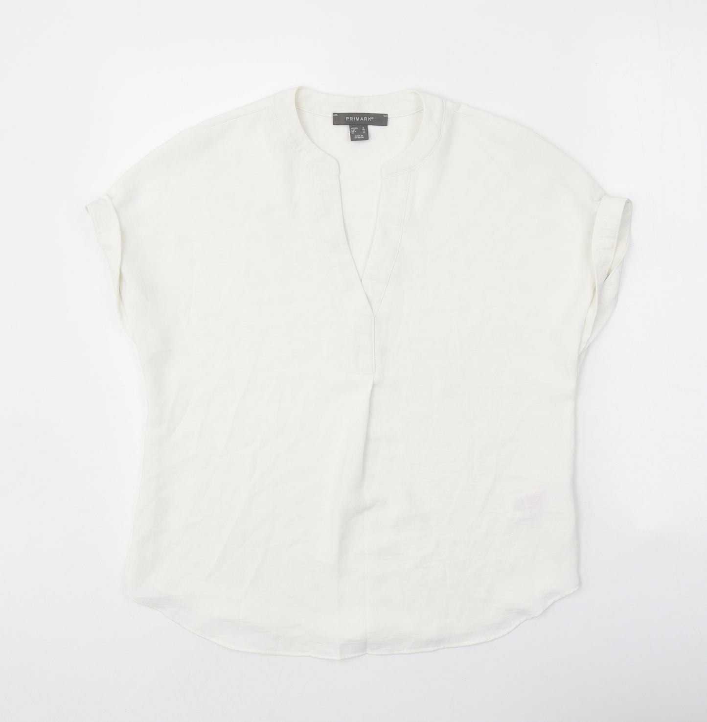Primark Womens White Polyester Basic Blouse Size 8 V-Neck