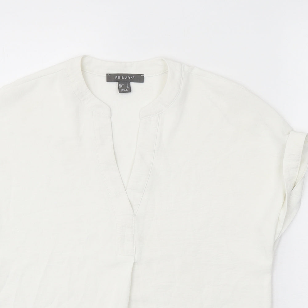 Primark Womens White Polyester Basic Blouse Size 8 V-Neck