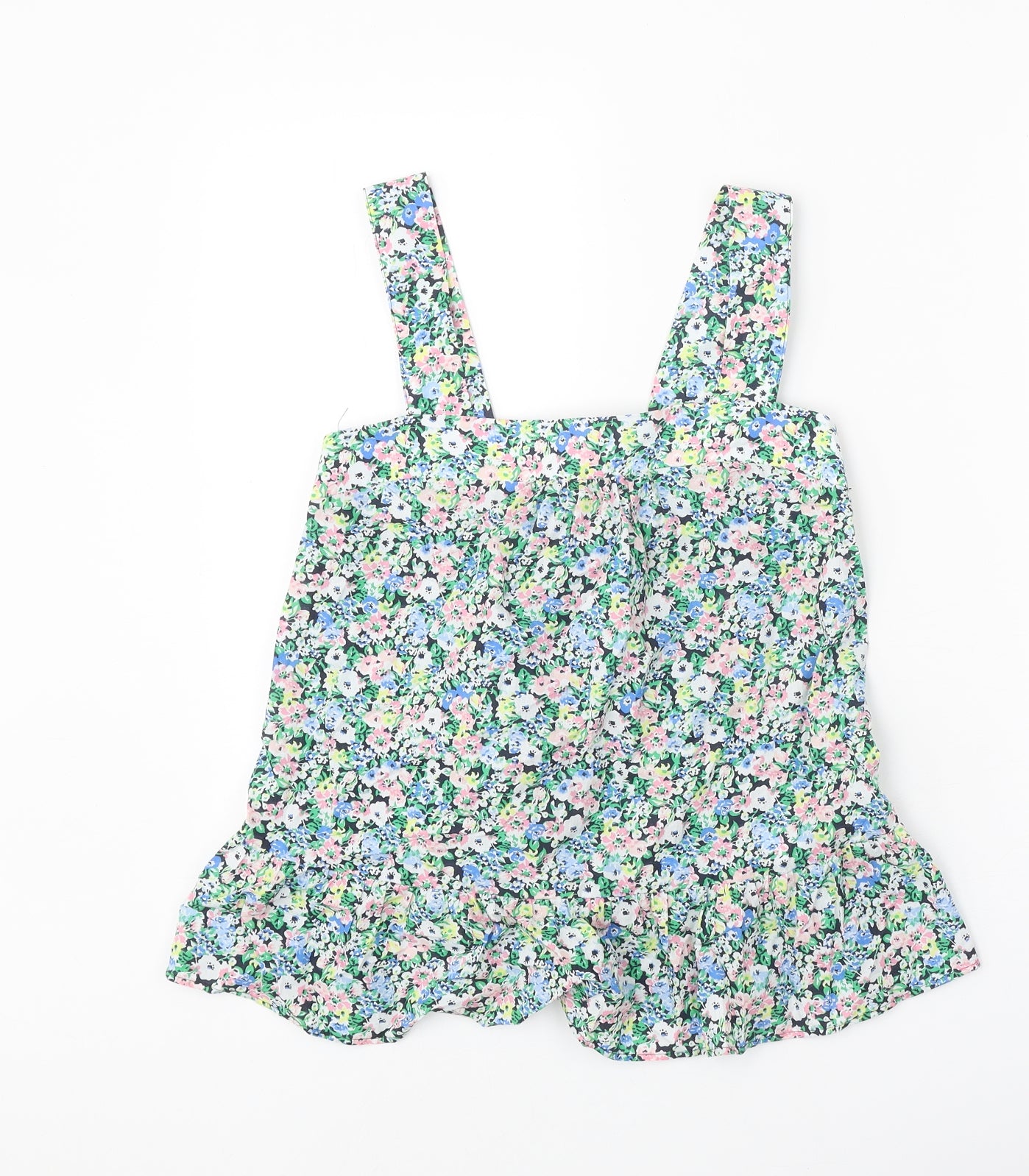 Marks and Spencer Womens Multicoloured Floral 100% Cotton Basic Tank Size 6 Square Neck