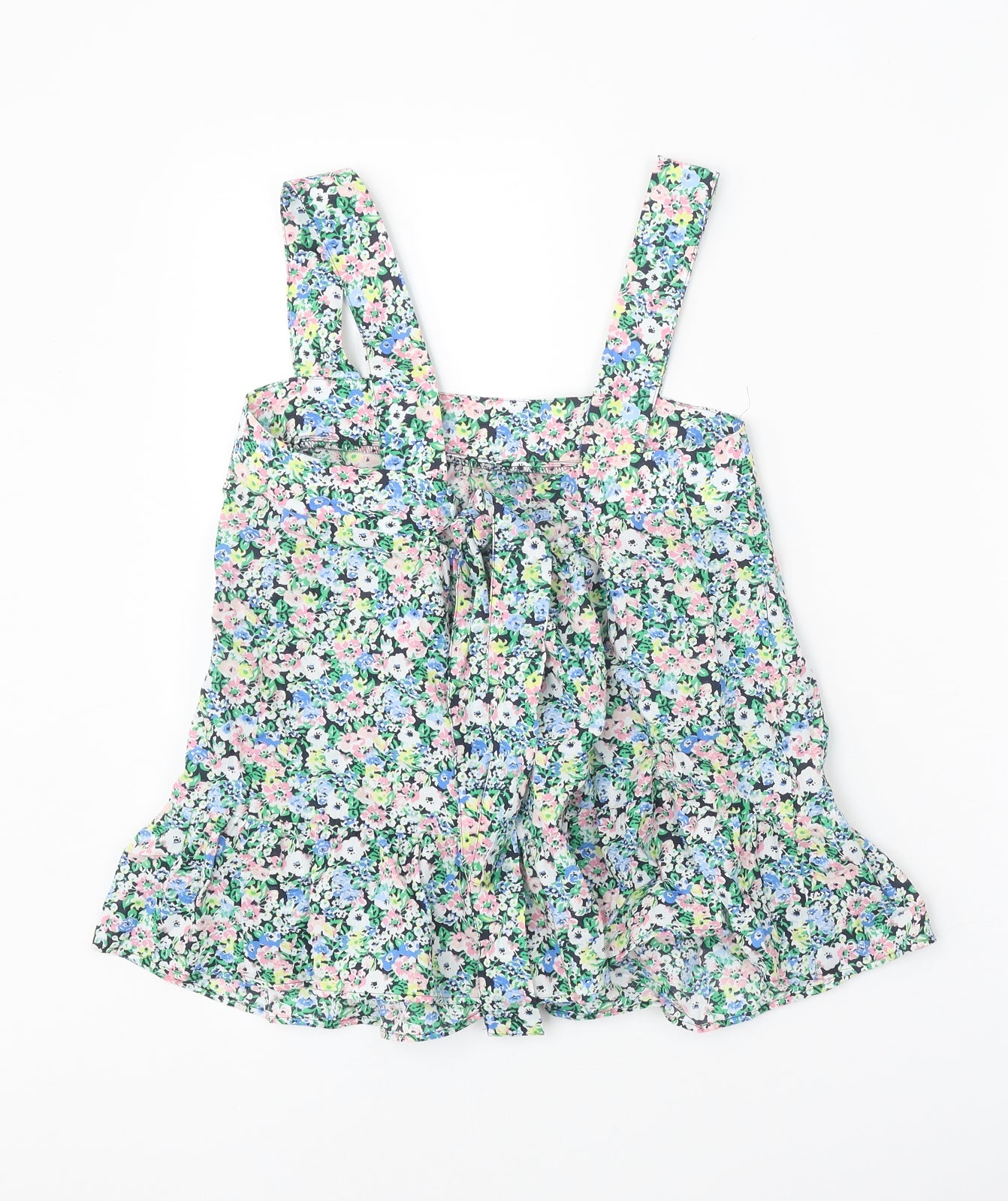 Marks and Spencer Womens Multicoloured Floral 100% Cotton Basic Tank Size 6 Square Neck