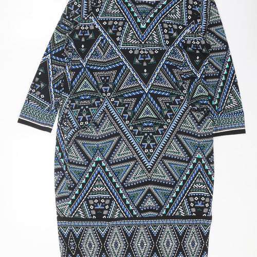 M&Co Womens Black Geometric Polyester A-Line Size 12 Boat Neck Pullover