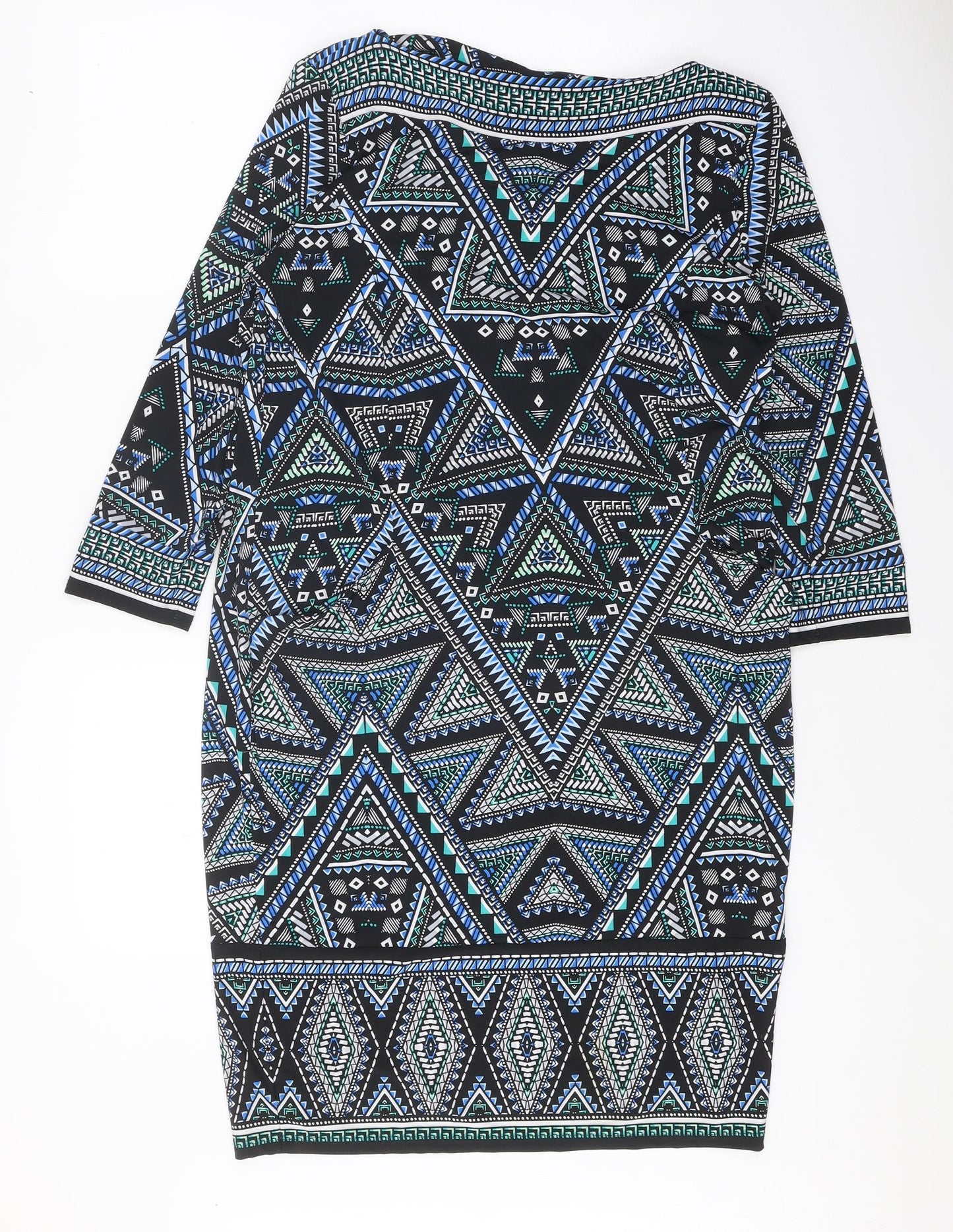 M&Co Womens Black Geometric Polyester A-Line Size 12 Boat Neck Pullover
