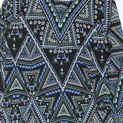 M&Co Womens Black Geometric Polyester A-Line Size 12 Boat Neck Pullover