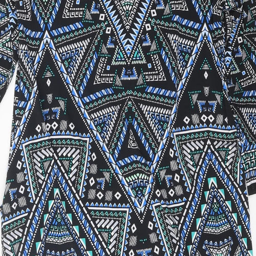 M&Co Womens Black Geometric Polyester A-Line Size 12 Boat Neck Pullover