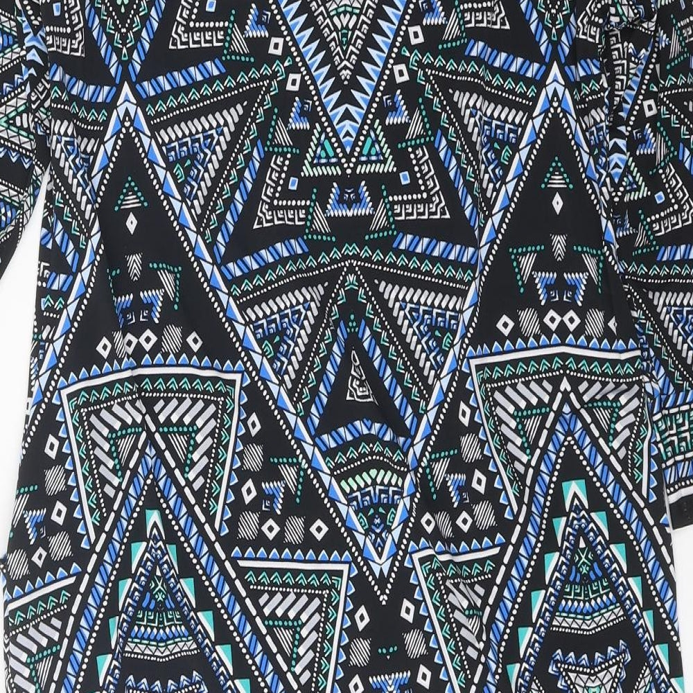 M&Co Womens Black Geometric Polyester A-Line Size 12 Boat Neck Pullover