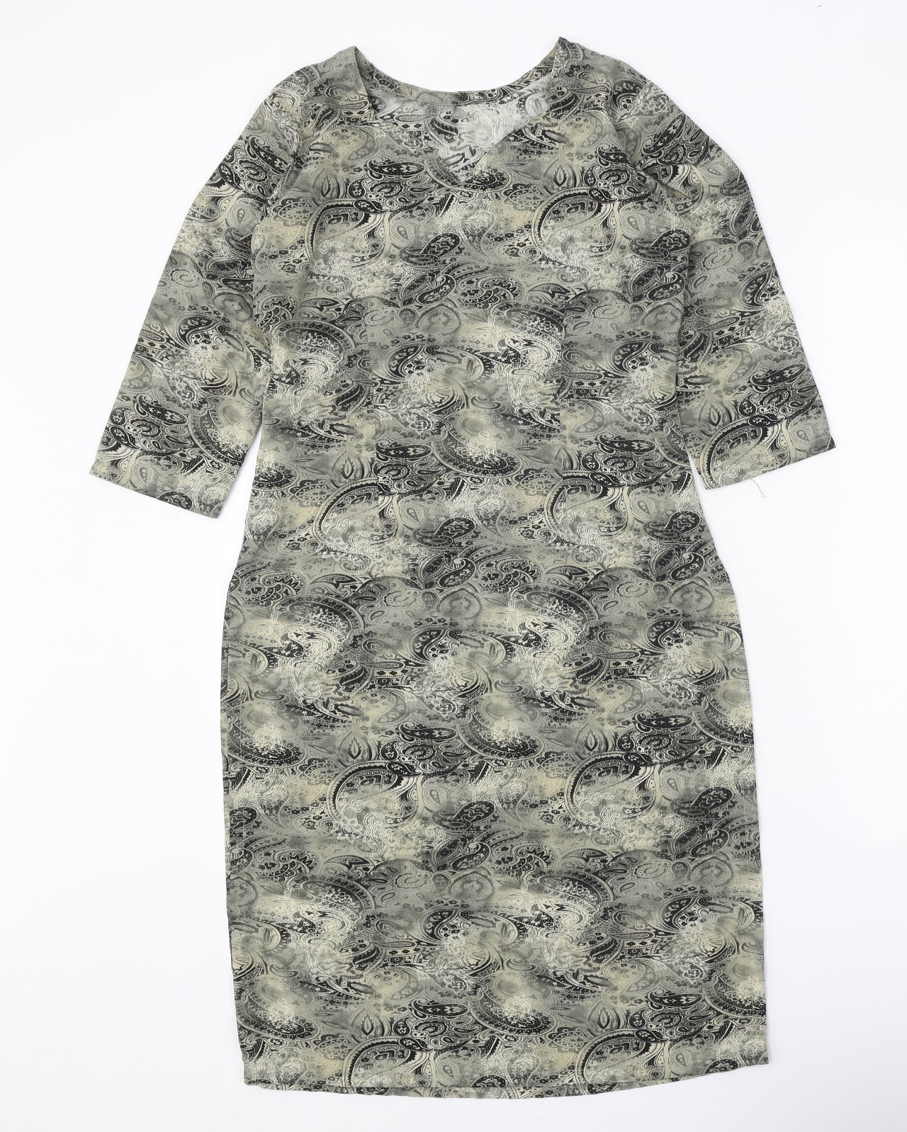 Preworn Womens Grey Paisley Polyester A-Line One Size Scoop Neck Pullover