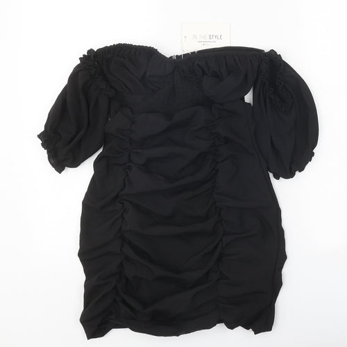 In the Style Womens Black Polyester Mini Size 6 Off the Shoulder Zip - Bardot