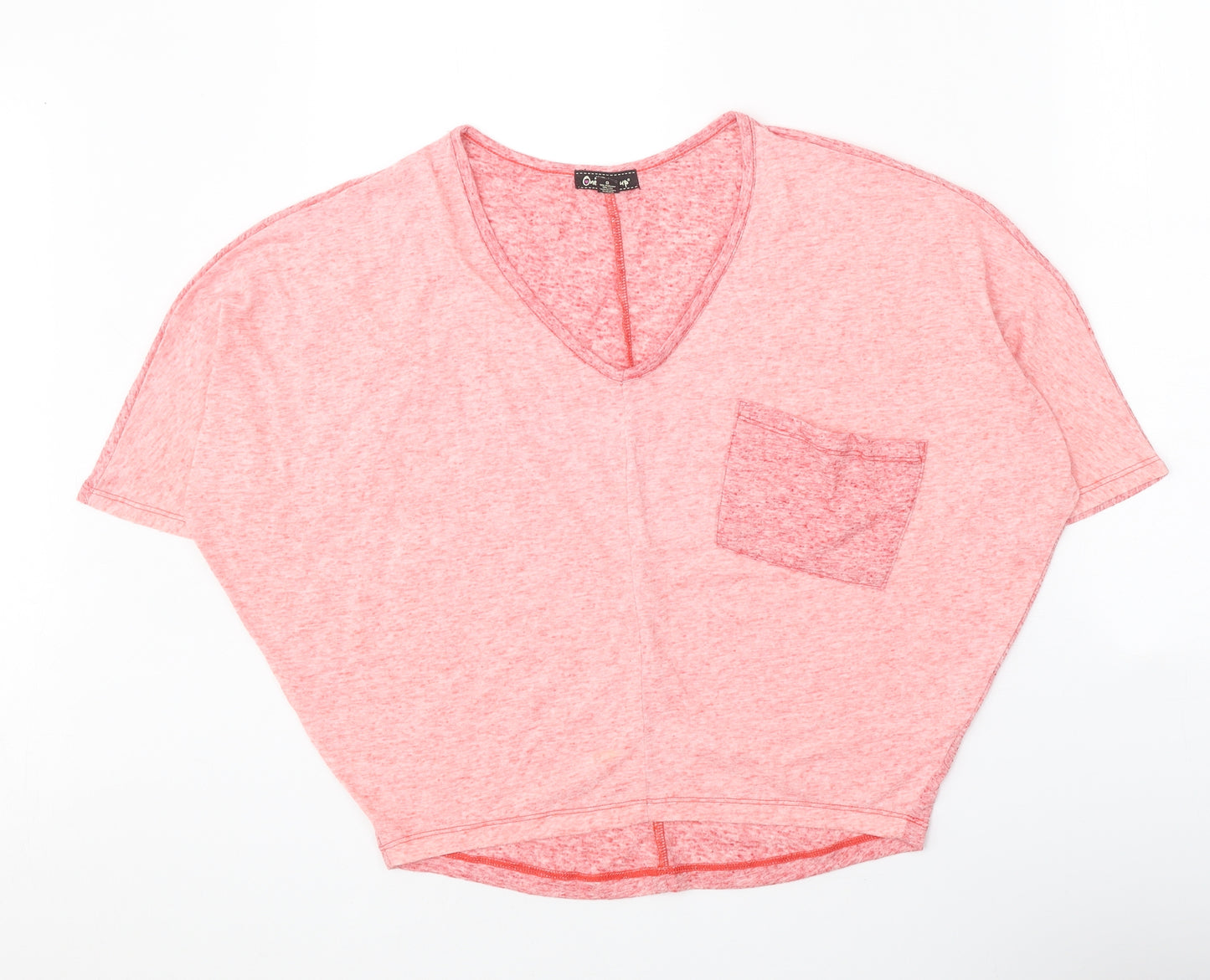 One Step Up Womens Pink Polyester Cropped T-Shirt Size L V-Neck