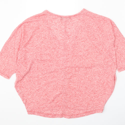 One Step Up Womens Pink Polyester Cropped T-Shirt Size L V-Neck