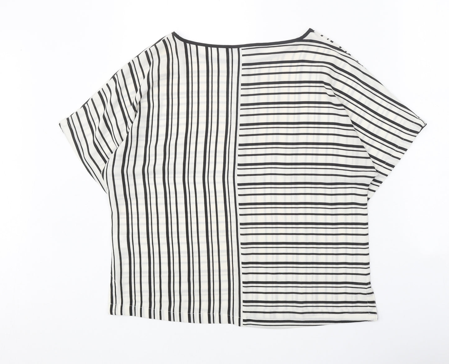 Marks and Spencer Womens White Striped Polyester Basic Blouse Size 10 Boat Neck