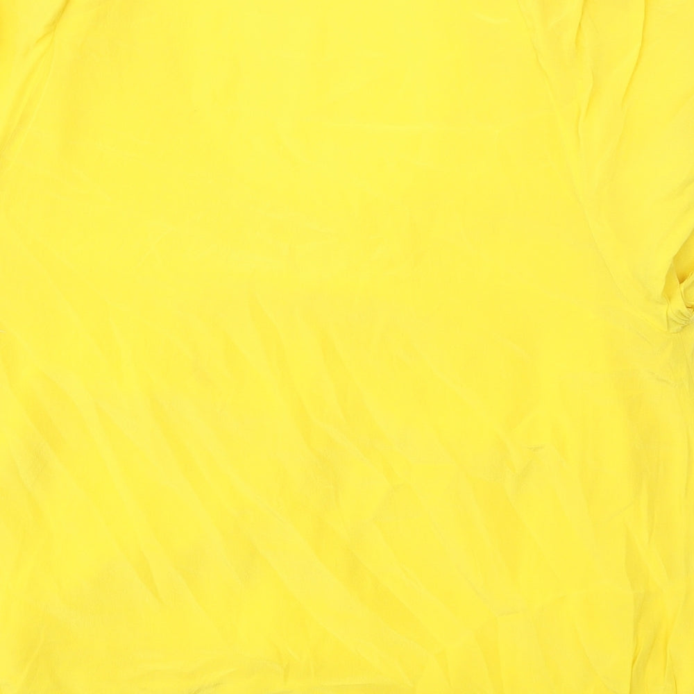 Limited Collection Womens Yellow Silk Basic T-Shirt Size 14 Scoop Neck - Ruched Sleeve