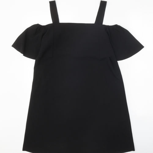 Mango Womens Black Polyester Shift Size S Square Neck Pullover - Cold Shoulder