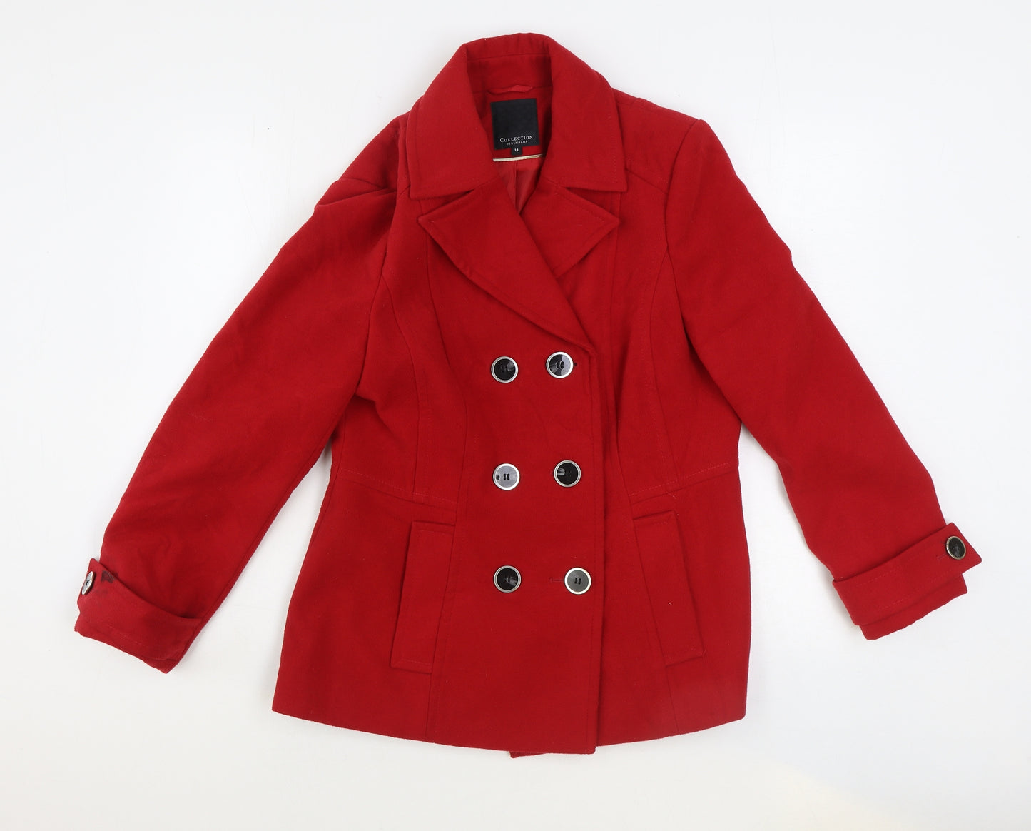 Debenhams Womens Red Pea Coat Coat Size 14 Buckle