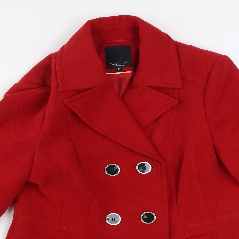 Debenhams Womens Red Pea Coat Coat Size 14 Buckle