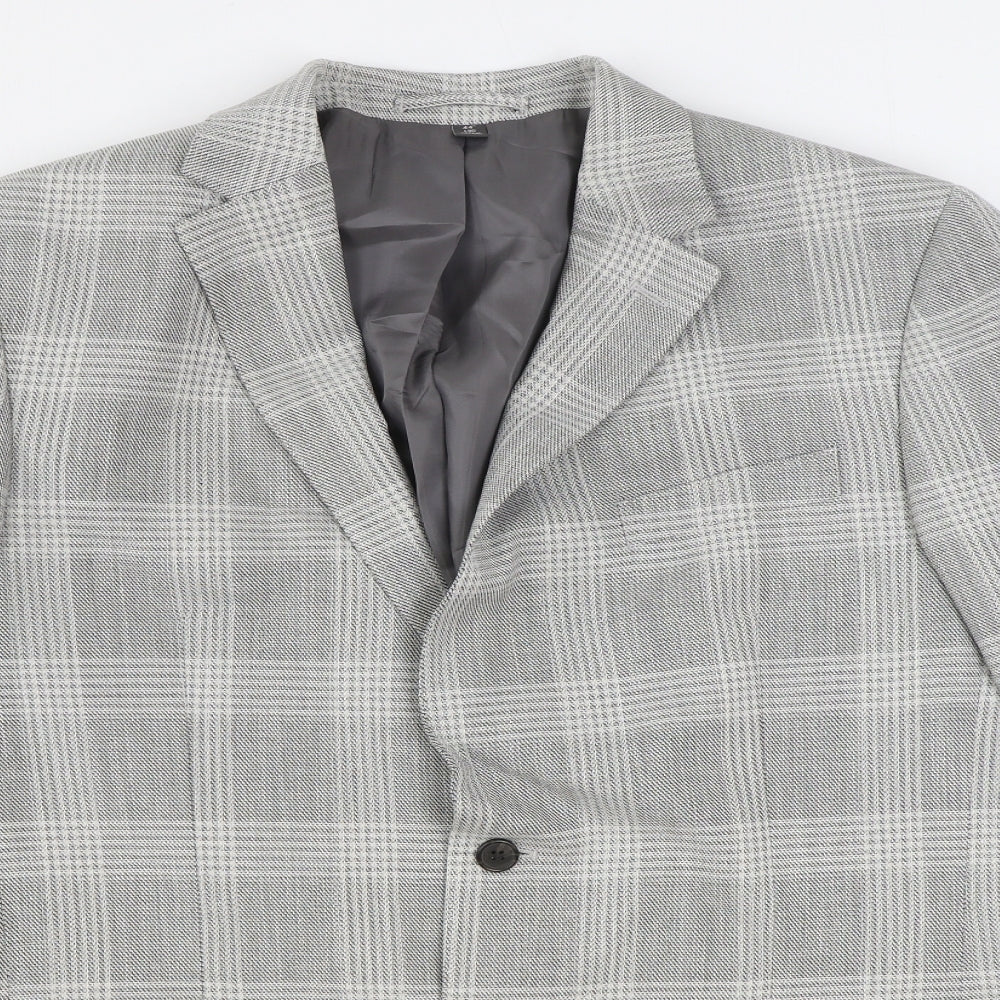 Marks and Spencer Mens Grey Plaid Polyester Jacket Blazer Size 44 Regular
