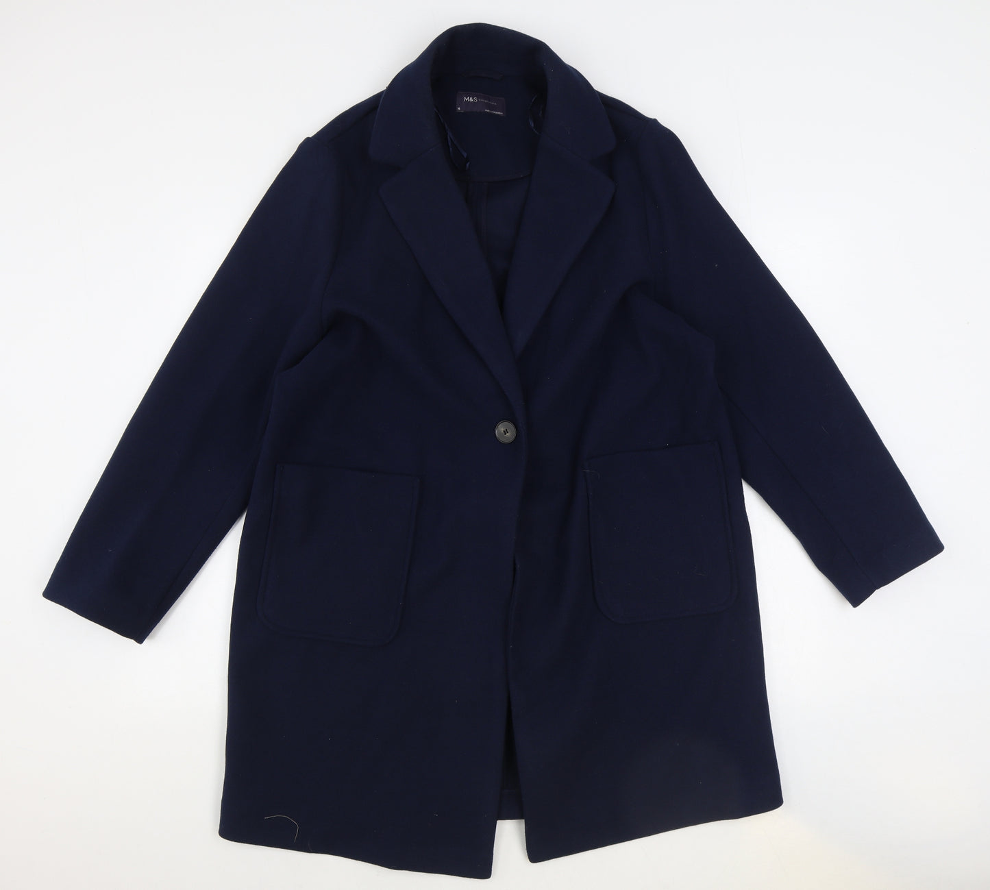 Marks and Spencer Womens Blue Overcoat Coat Size 16 Button