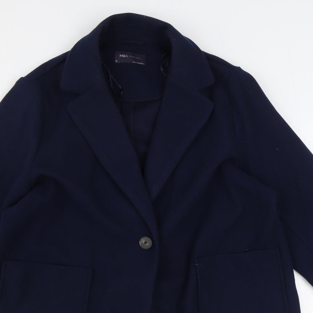 Marks and Spencer Womens Blue Overcoat Coat Size 16 Button