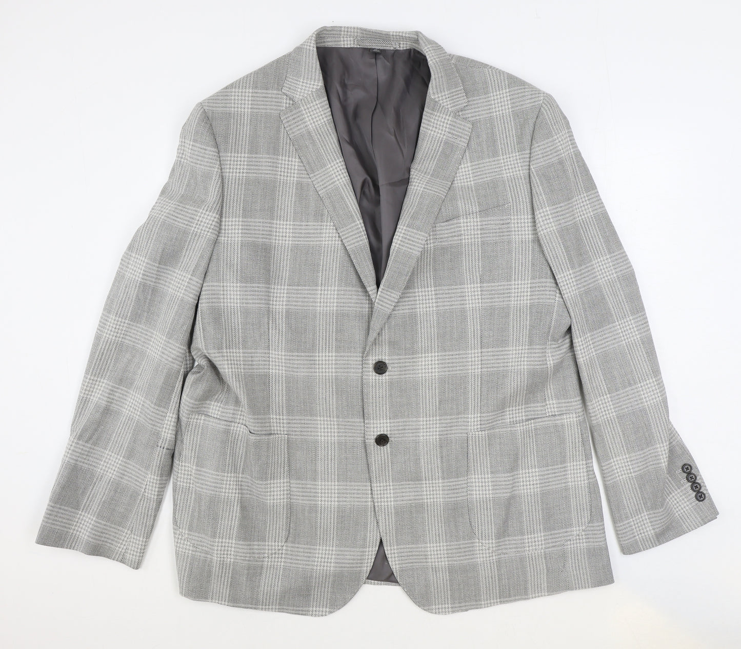 Marks and Spencer Mens Grey Plaid Polyester Jacket Blazer Size 48 Regular