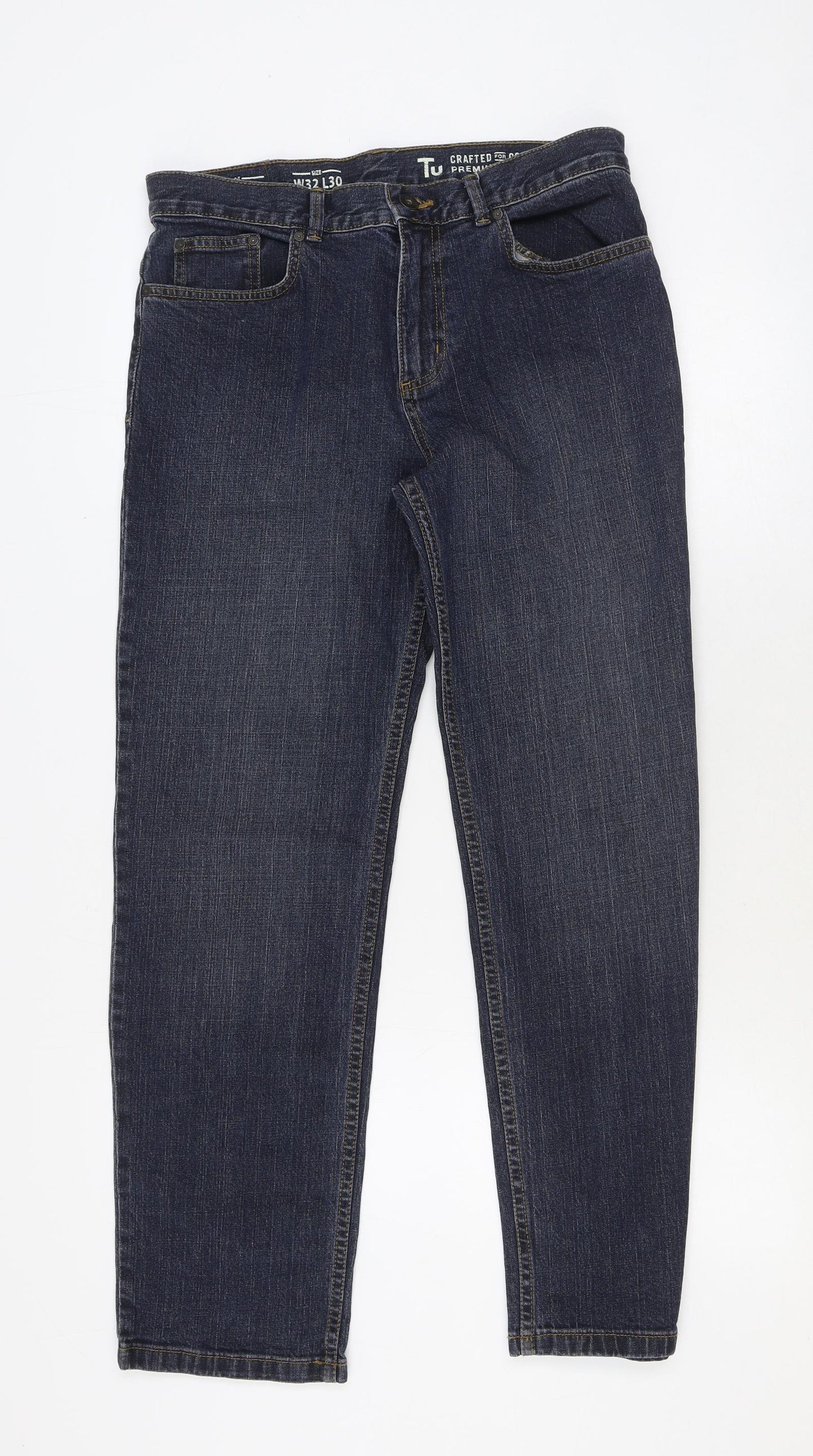 TU Mens Blue Cotton Straight Jeans Size 28 in Regular Zip