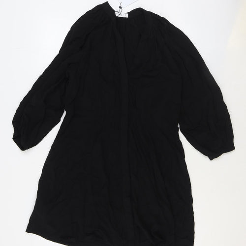 MNG Womens Black Viscose A-Line Size L V-Neck Button