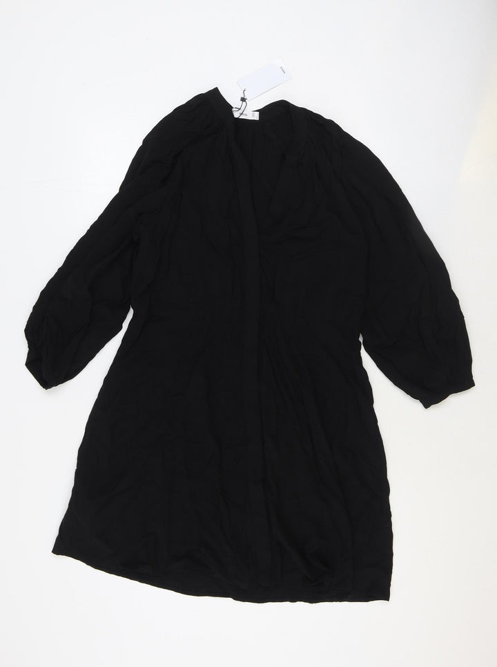 MNG Womens Black Viscose A-Line Size L V-Neck Button