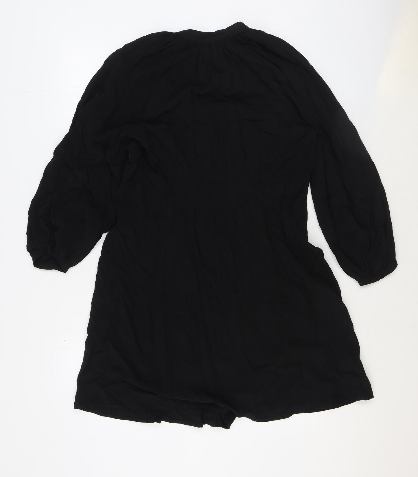 MNG Womens Black Viscose A-Line Size L V-Neck Button