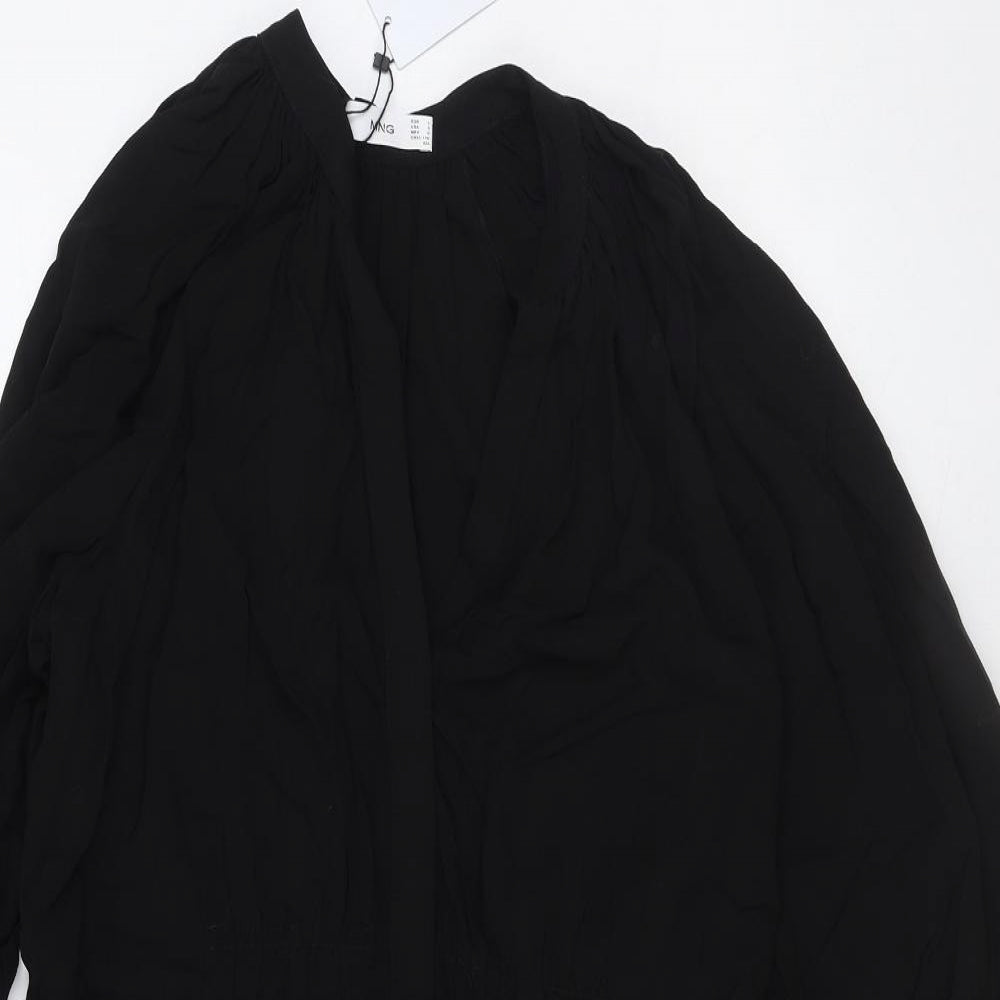 MNG Womens Black Viscose A-Line Size L V-Neck Button