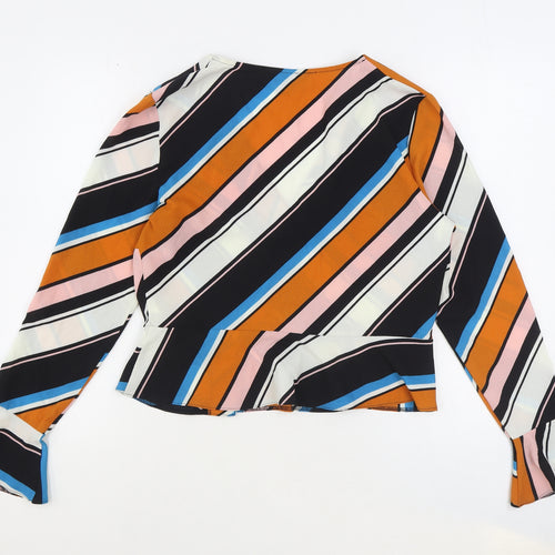 Miss Selfridge Womens Multicoloured Geometric Polyester Cropped Blouse Size 14 V-Neck