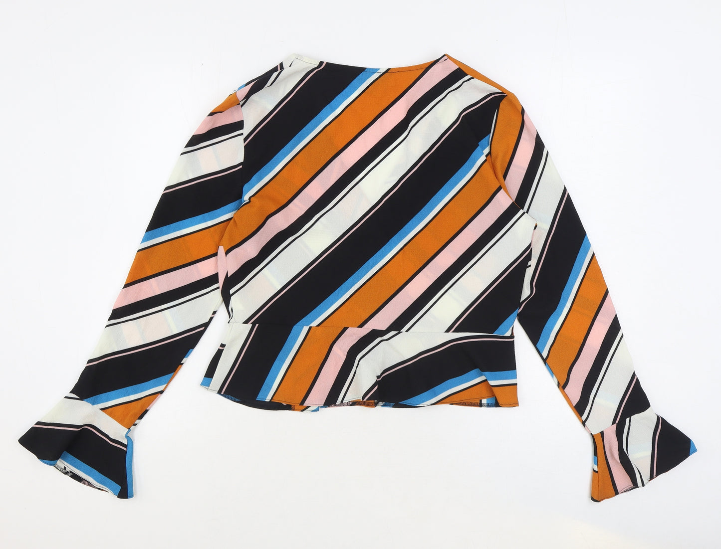 Miss Selfridge Womens Multicoloured Geometric Polyester Cropped Blouse Size 14 V-Neck