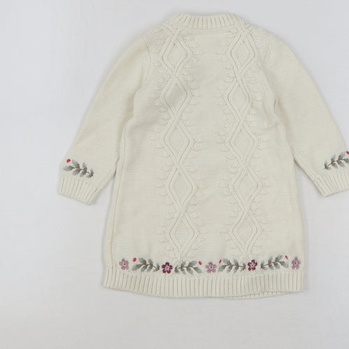 Preworn Girls Ivory 100% Cotton Jumper Dress Size 9-12 Months Round Neck Button