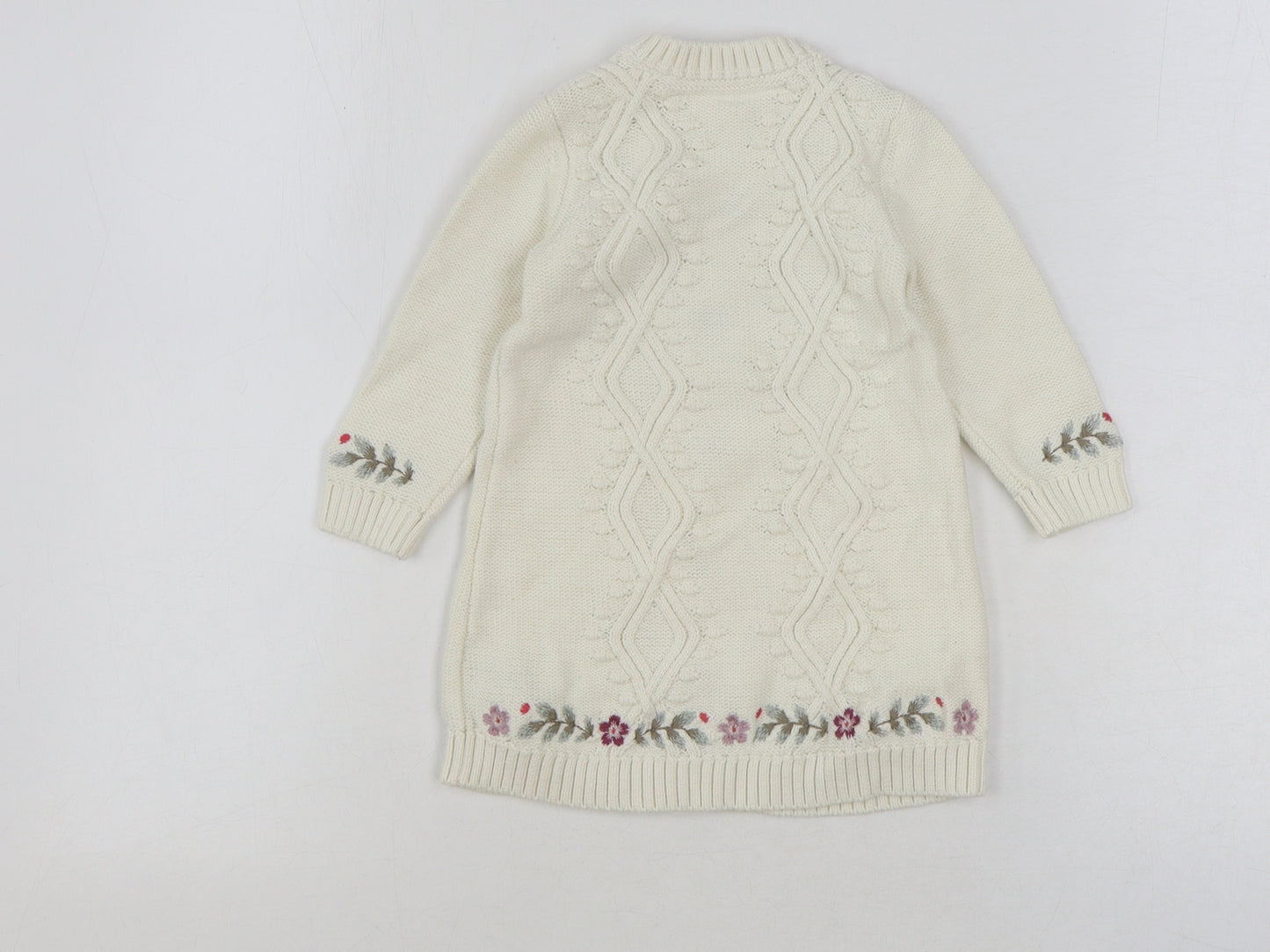 Preworn Girls Ivory 100% Cotton Jumper Dress Size 9-12 Months Round Neck Button