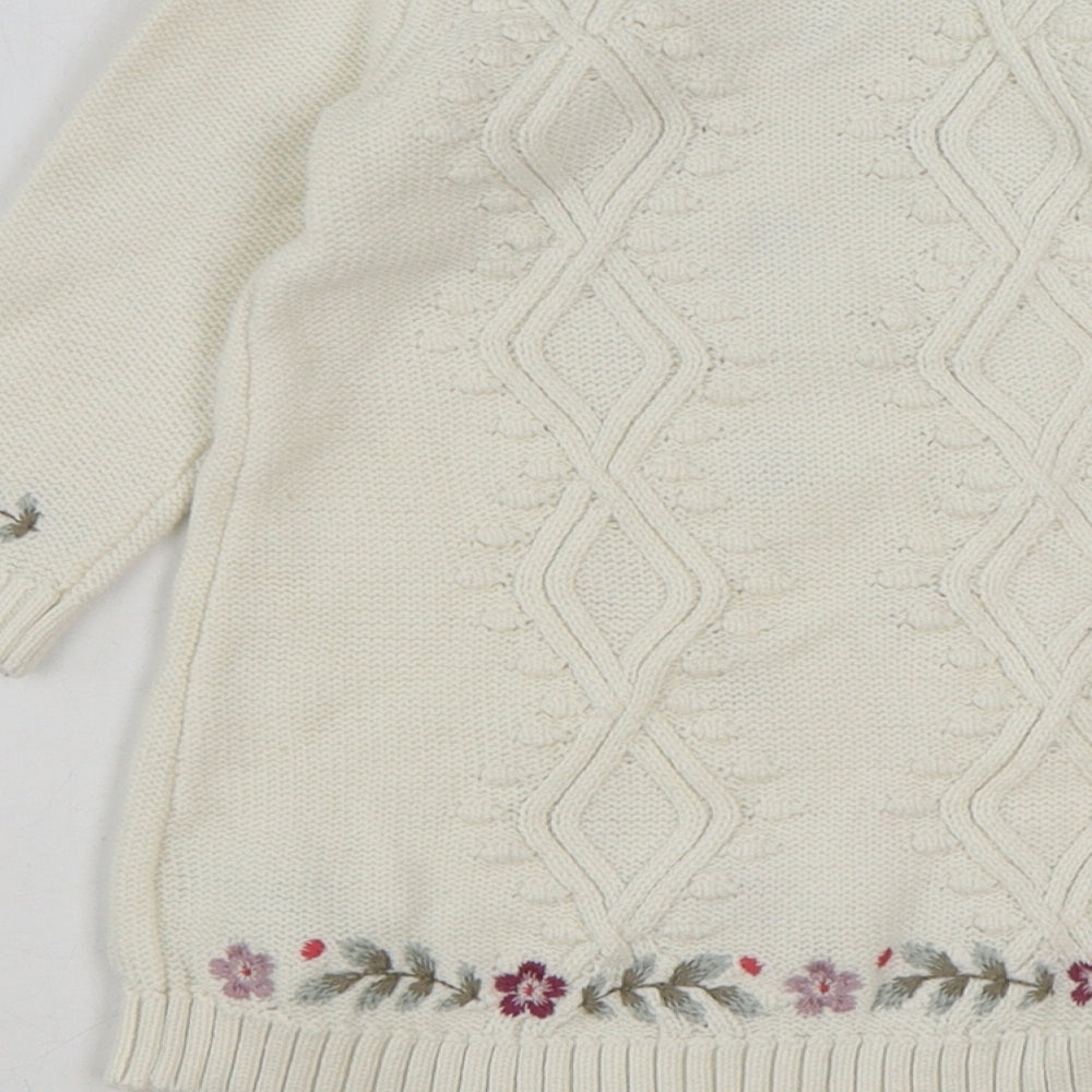 Preworn Girls Ivory 100% Cotton Jumper Dress Size 9-12 Months Round Neck Button