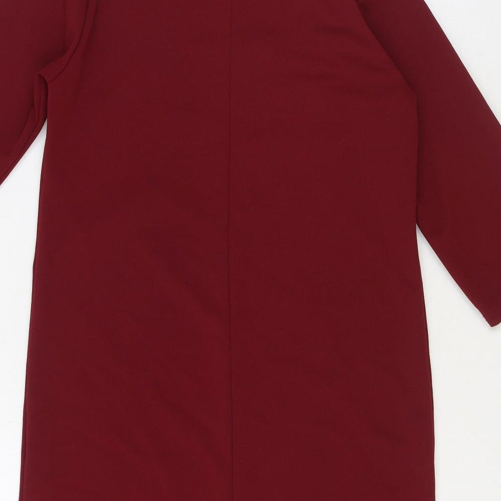 Boohoo Womens Red Polyester Shift Size 10 Mock Neck Pullover