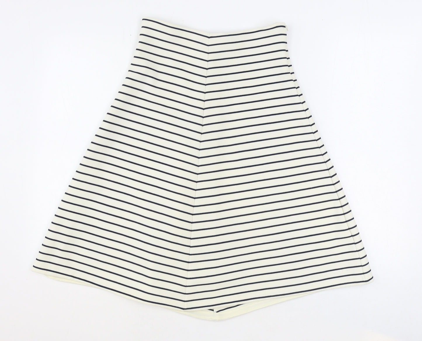 Zara Knit Womens Ivory Striped Polyester A-Line Skirt Size M Zip