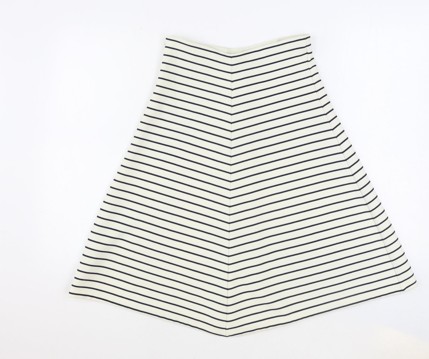 Zara Knit Womens Ivory Striped Polyester A-Line Skirt Size M Zip