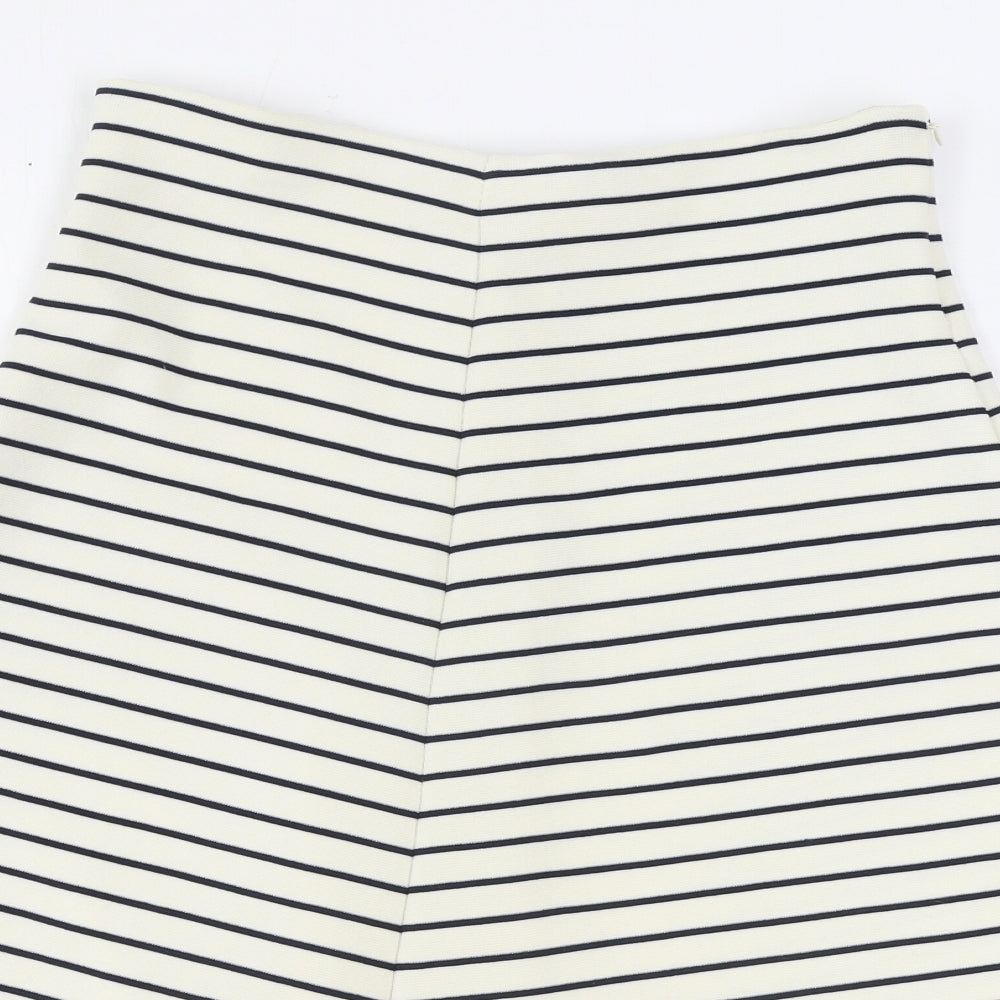 Zara Knit Womens Ivory Striped Polyester A-Line Skirt Size M Zip