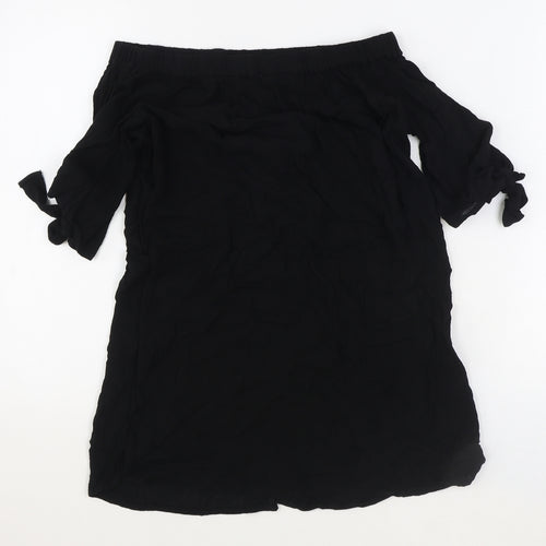 Papaya Womens Black Viscose Tunic Blouse Size M Off the Shoulder - Tie Sleeve Bardot