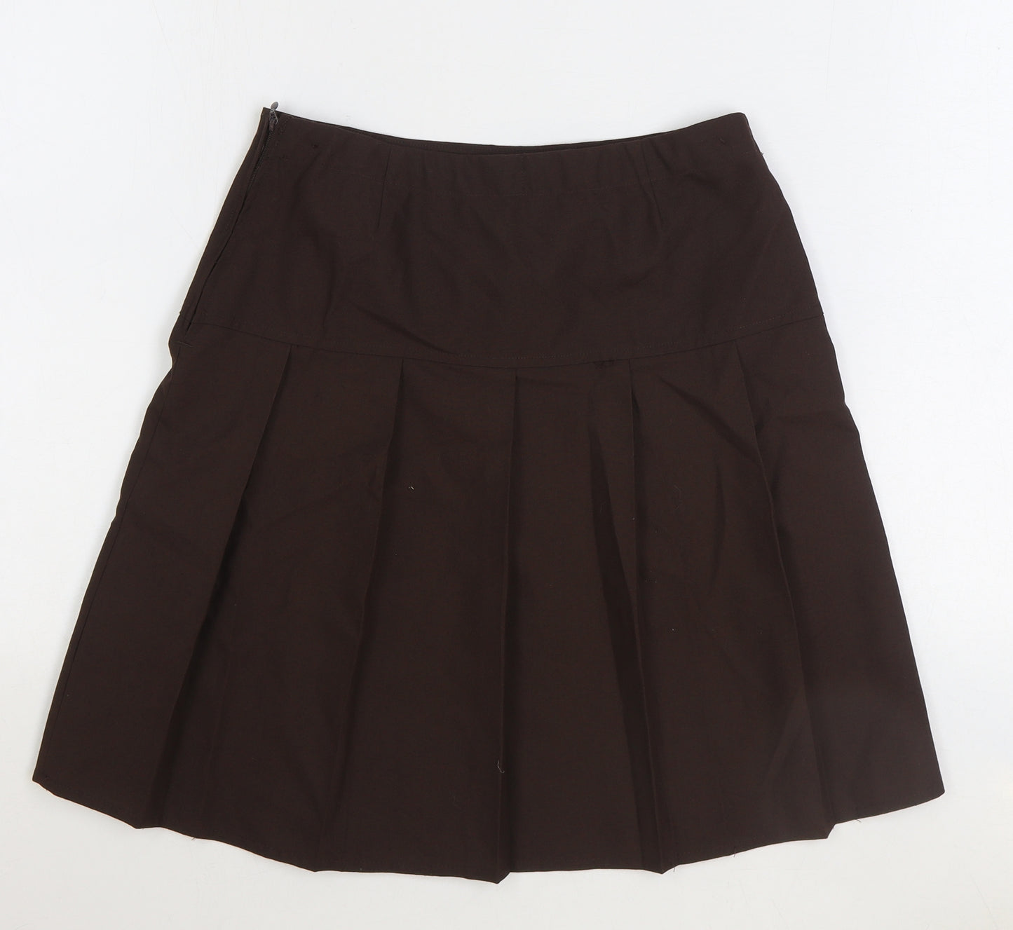 Marks and Spencer Girls Brown Polyester Pleated Skirt Size 14 Years Regular Zip