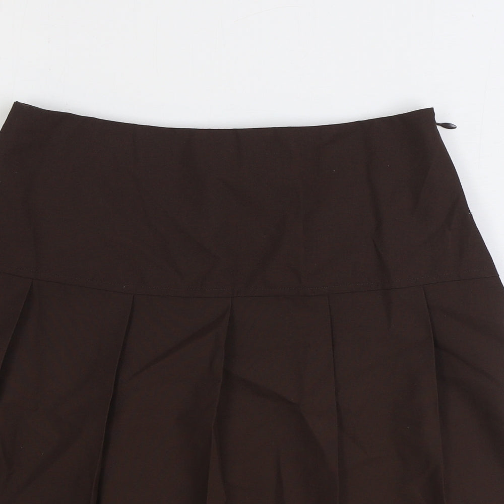 Marks and Spencer Girls Brown Polyester Pleated Skirt Size 14 Years Regular Zip