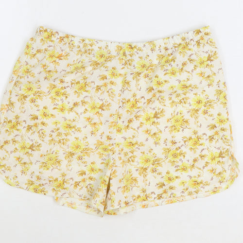 Preworn Womens Yellow Floral Polyester Basic Shorts Size M Regular Pull On