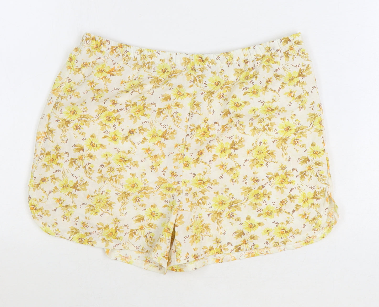 Preworn Womens Yellow Floral Polyester Basic Shorts Size M Regular Pull On