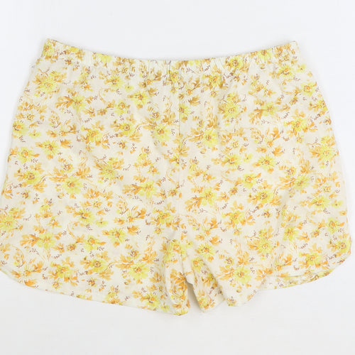Preworn Womens Yellow Floral Polyester Basic Shorts Size M Regular Pull On