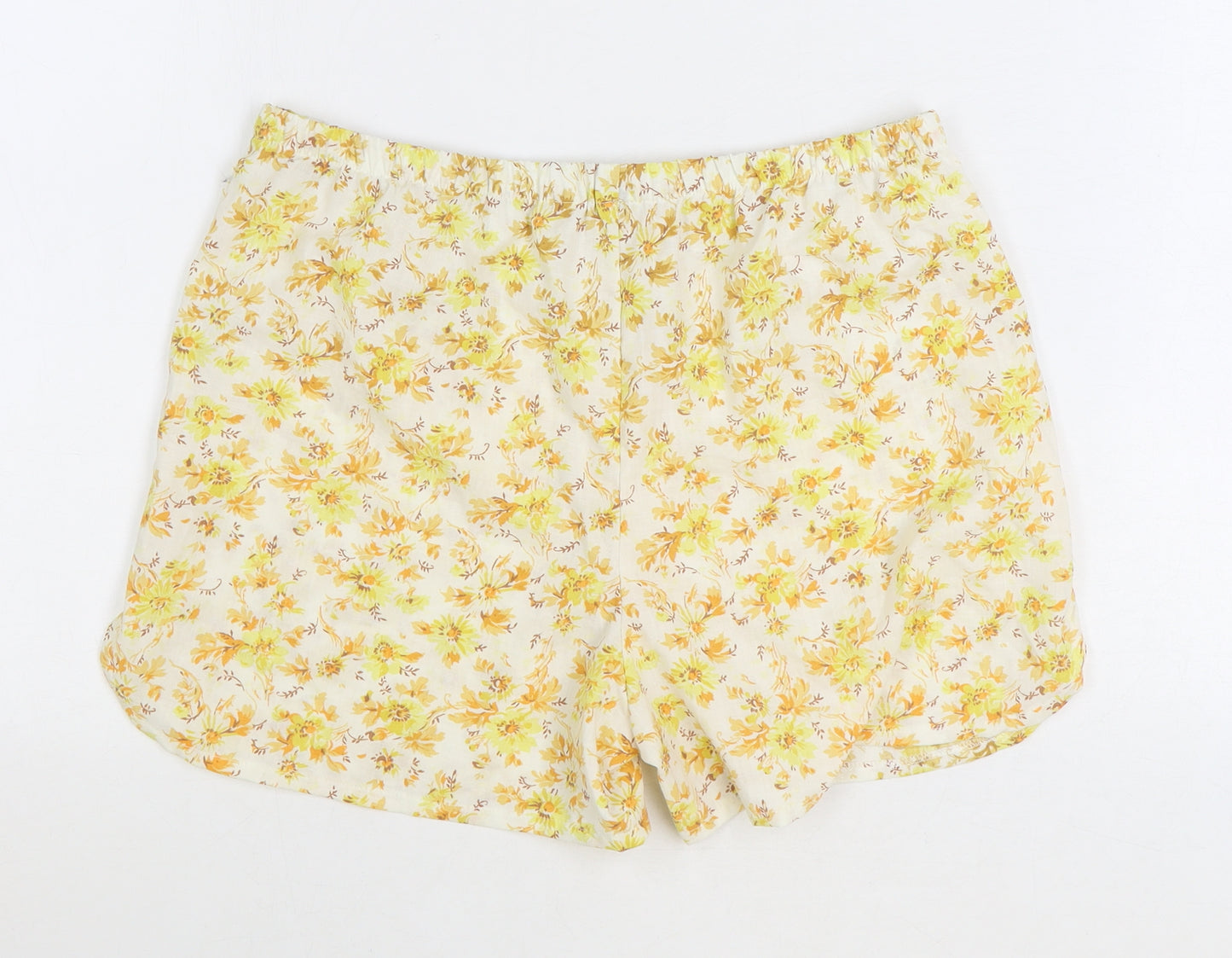 Preworn Womens Yellow Floral Polyester Basic Shorts Size M Regular Pull On