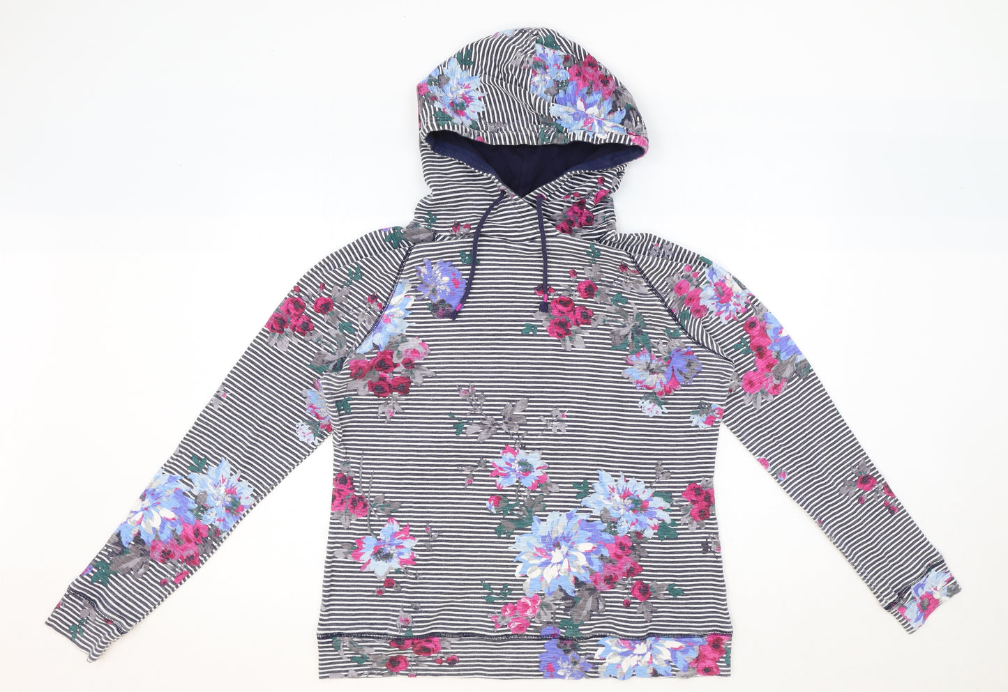 Joules Womens Multicoloured Floral Cotton Pullover Hoodie Size 16 Pullover