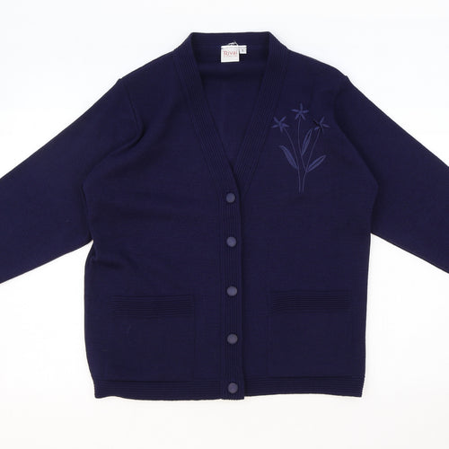 Rival Womens Blue V-Neck Polyester Cardigan Jumper Size S