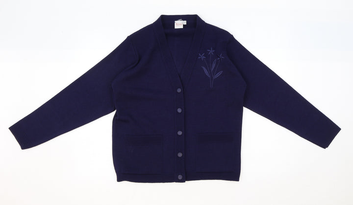 Rival Womens Blue V-Neck Polyester Cardigan Jumper Size S