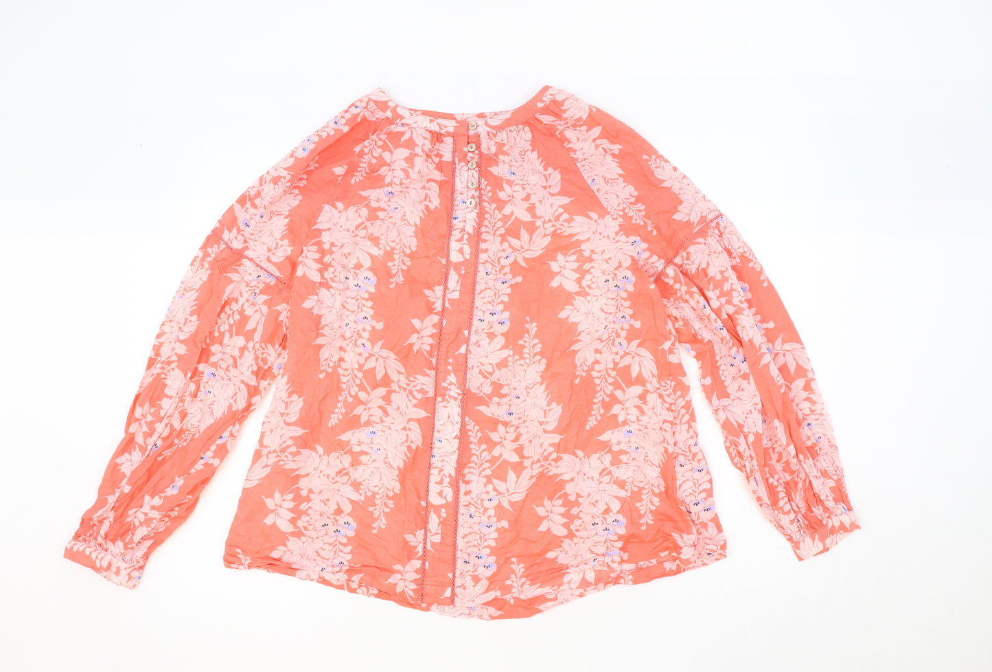 Per Una Womens Orange Floral Cotton Basic Blouse Size 10 Round Neck